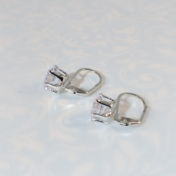 Simulated Diamond CZ Earrings Silvertone - Picture 6 of 6